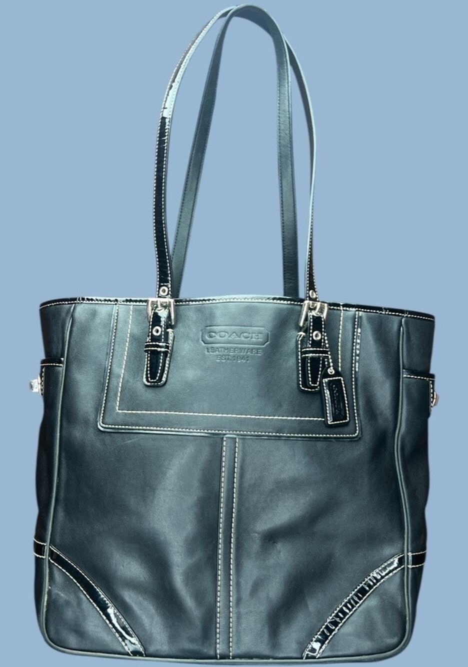 Coach F10413 Gallery Tote Bag Black Leather Career Classic Preppy Chic Career